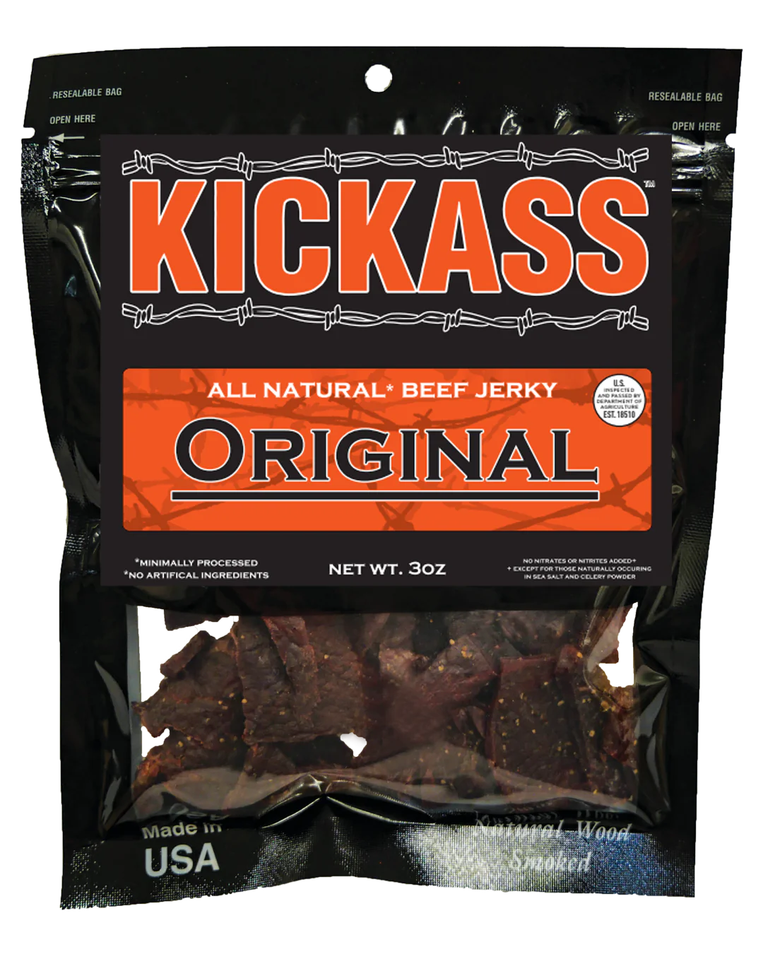 KICKASS ALL NATURAL ORIGINAL BEEF JERKY (6) 3oz bags