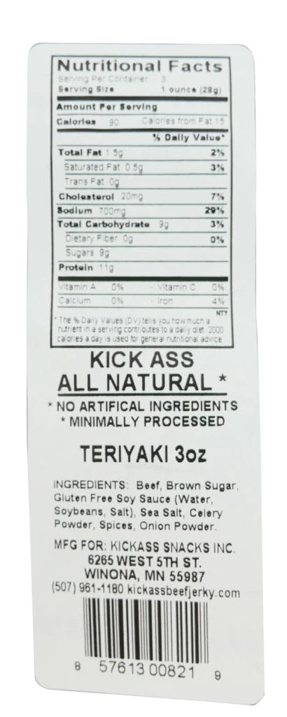 KICKASS ALL NATURAL TERIYAKI BEEF JERKY