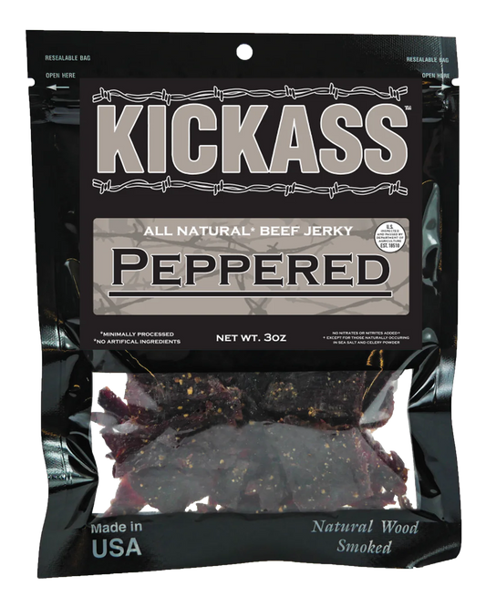 KICKASS ALL NATURAL PEPPERED BEEF JERKY (6) 3oz bags