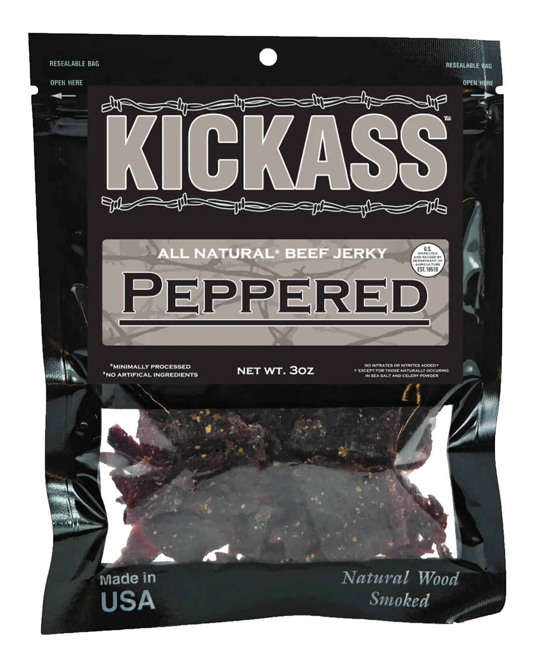 KICKASS ALL NATURAL PEPPERED BEEF JERKY