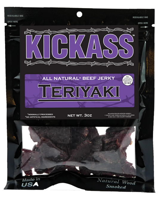 KICKASS ALL NATURAL TERIYAKI BEEF JERKY (6) 3oz bags