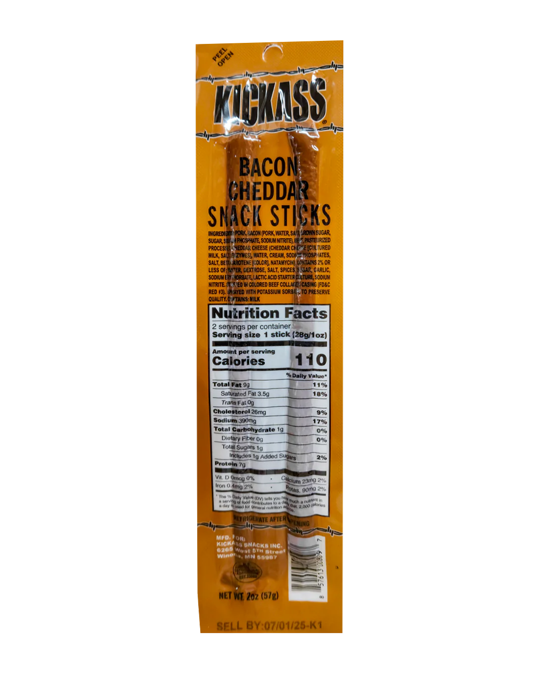 KICKASS BACON & CHEDDAR TWIN PACK SNACK STICKS-16 COUNT