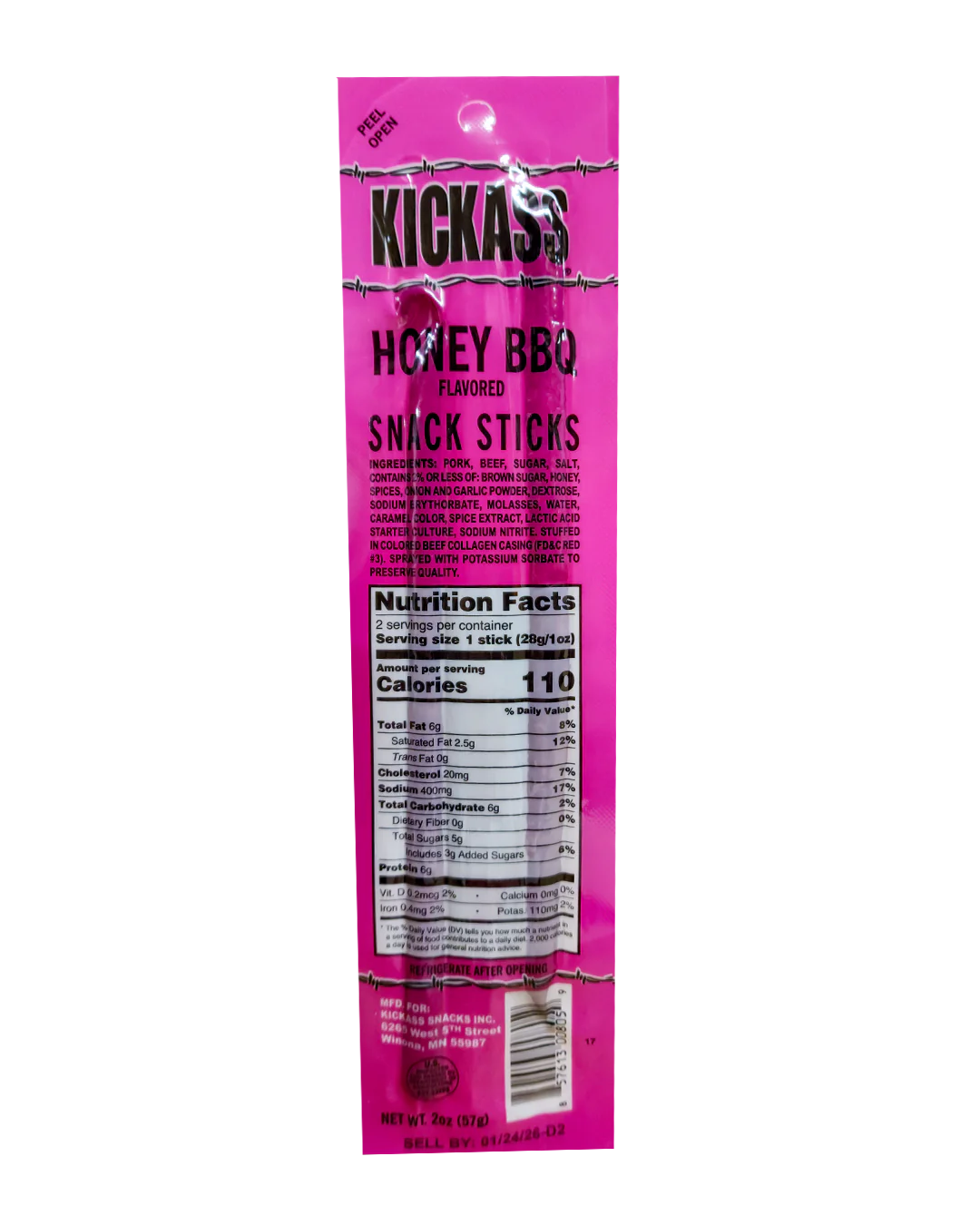 KICKASS HONEY BBQ TWIN PACK SNACK STICKS-16 COUNT