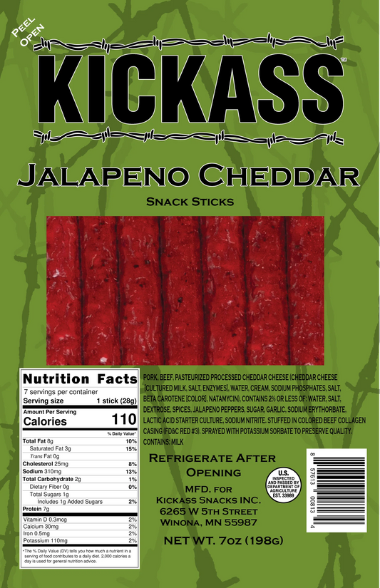 KICKASS JALAPENO & CHEDDAR SNACK STICKS (4) 7oz PACKAGES