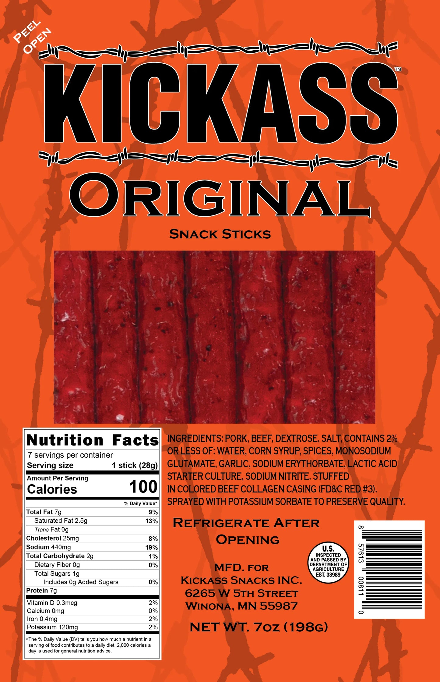 KICKASS ORIGINAL SNACK STICKS (4) 7oz PACKAGES