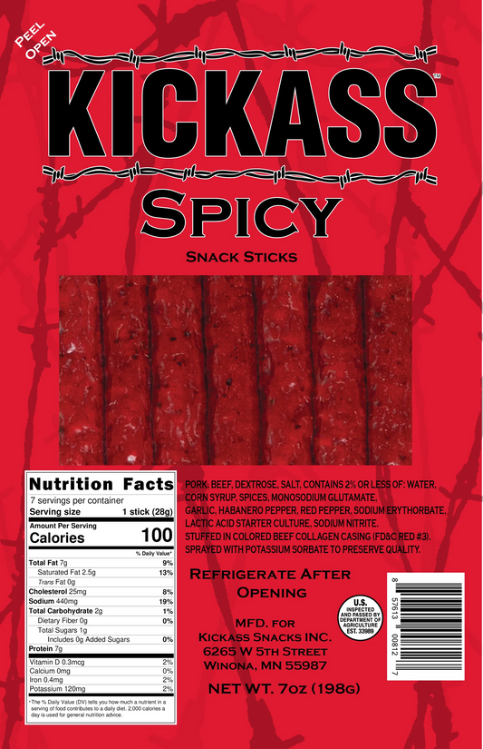 KICKASS SPICY SNACK STICK (4) PACK OF 7oz STICKS