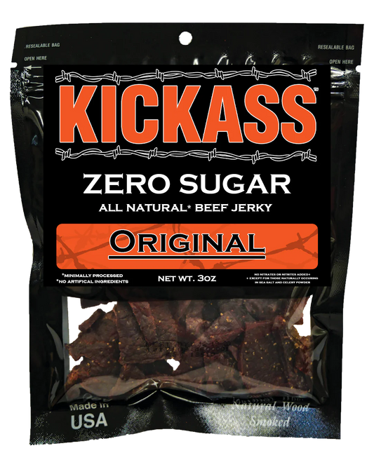 KICKASS ALL NATURAL ZERO SUGAR ORIGINAL BEEF JERKY (6) 3oz bags