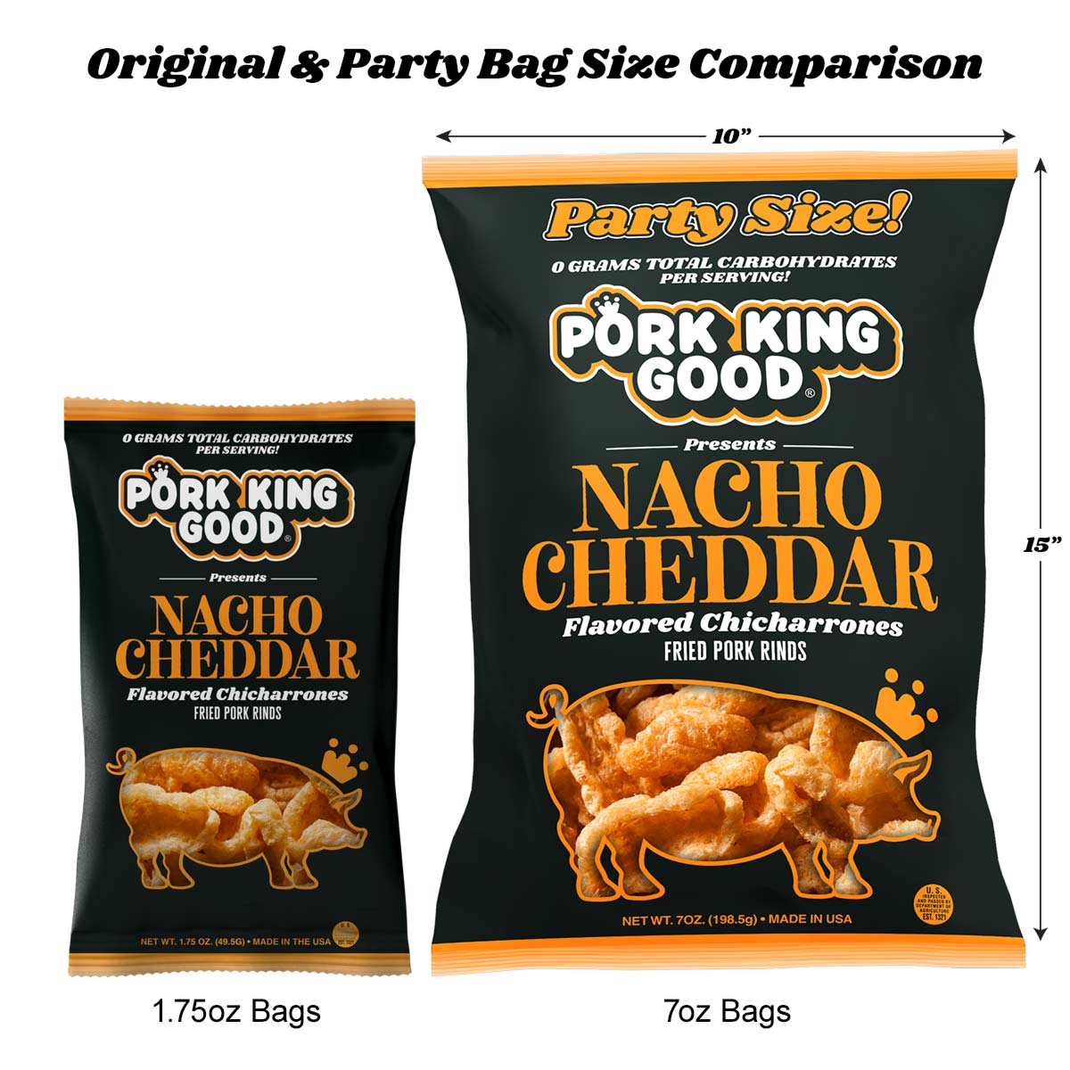 Pork King Good Nacho Cheddar Pork Rinds 7oz Party Size Bags