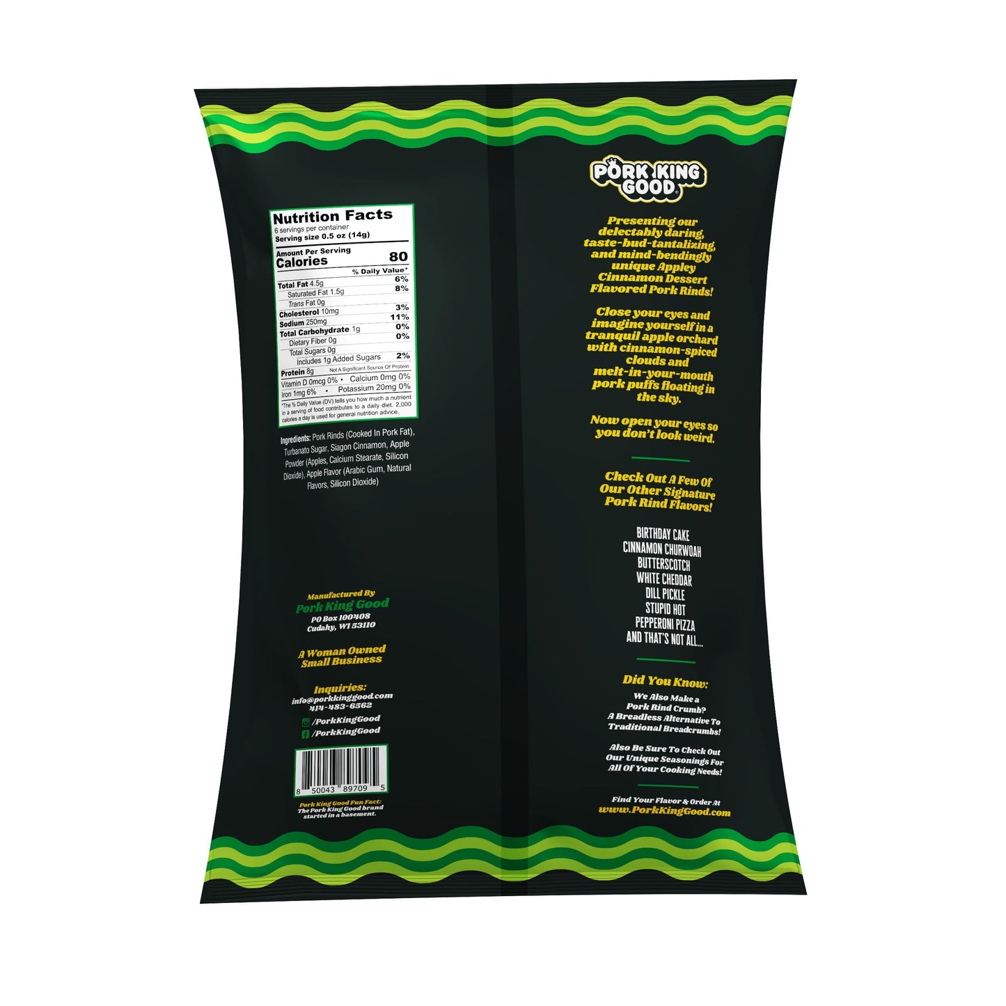 Pork King Good Appley Cinnamon Pork Rinds 3 oz - Single Bag